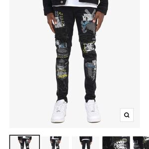 Men's Black Graphic Skinny Jeans
